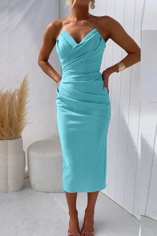 Magner | Midi Wedding Guest Dress with Strapless Bodice