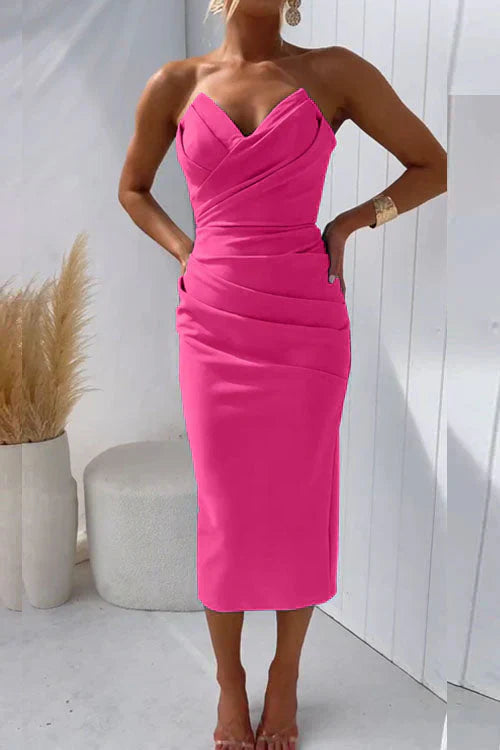 Magner | Midi Wedding Guest Dress with Strapless Bodice