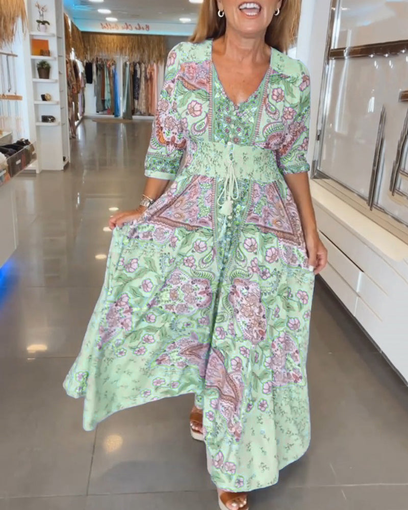 Sally | Maxi Summer Dress with Paisley Print and V-Neck