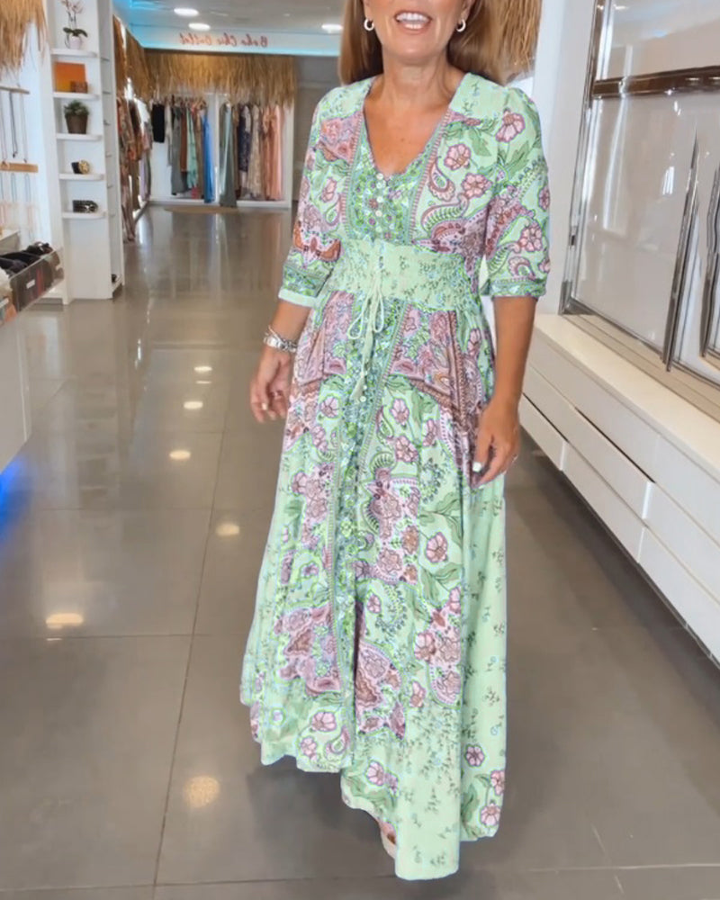 Sally | Maxi Summer Dress with Paisley Print and V-Neck