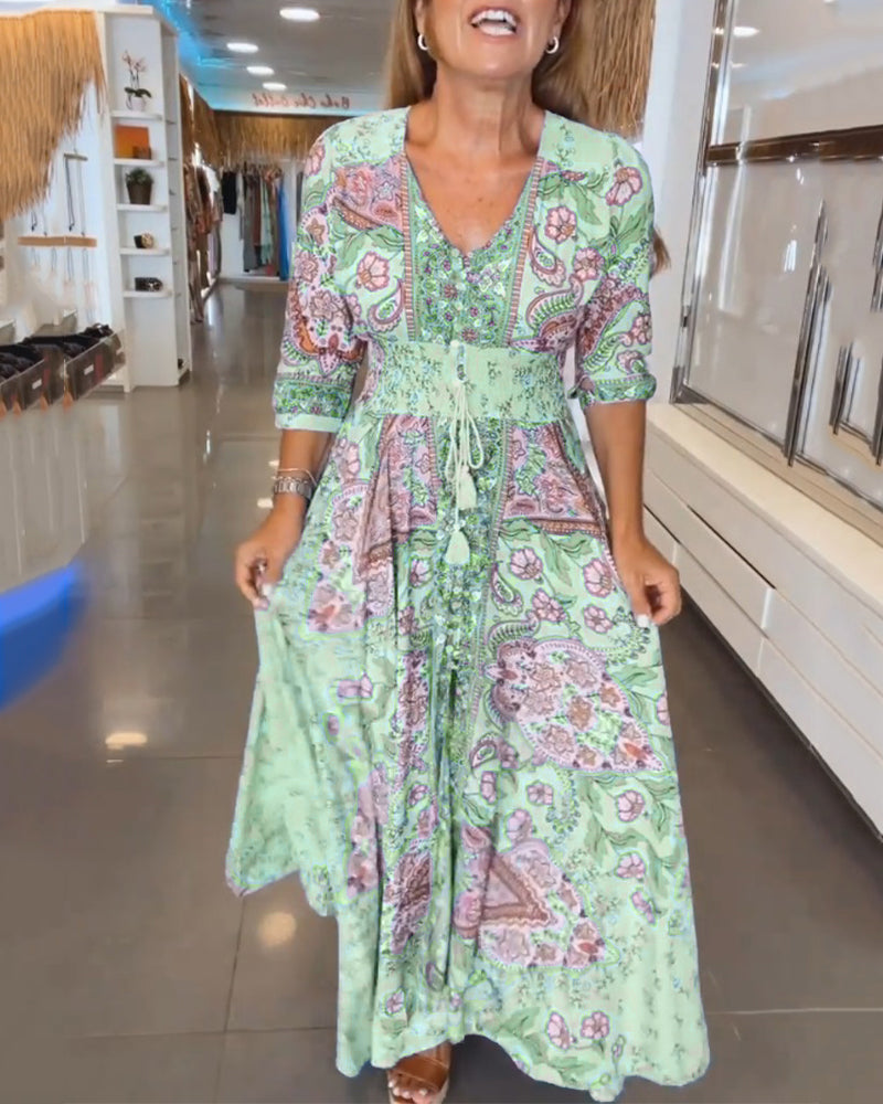 Sally | Maxi Summer Dress with Paisley Print and V-Neck