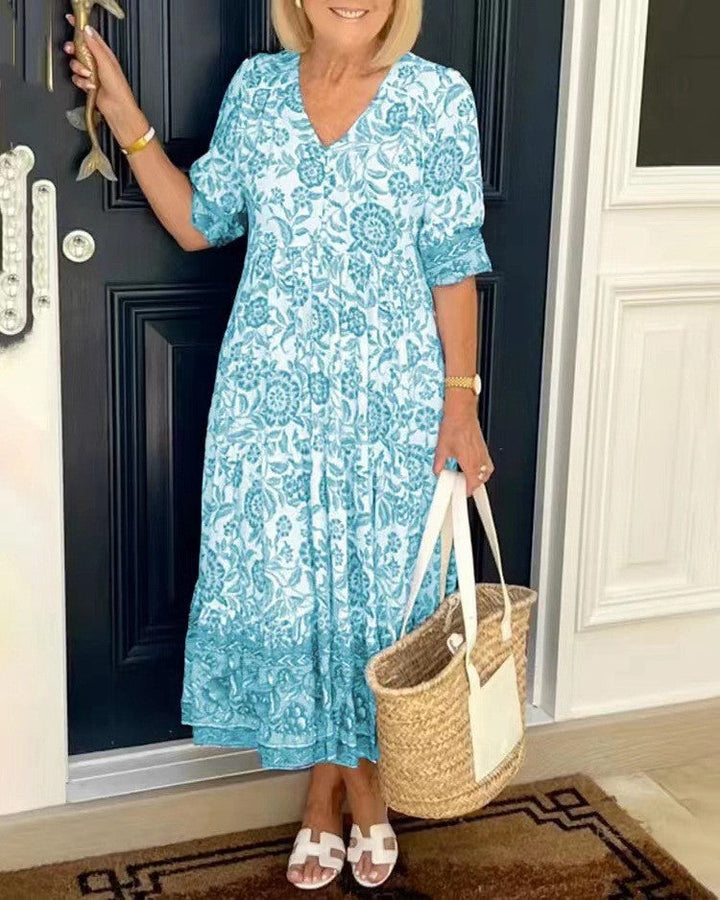 Phoebe | Midi Summer Dress with Boho Print and V-Neck