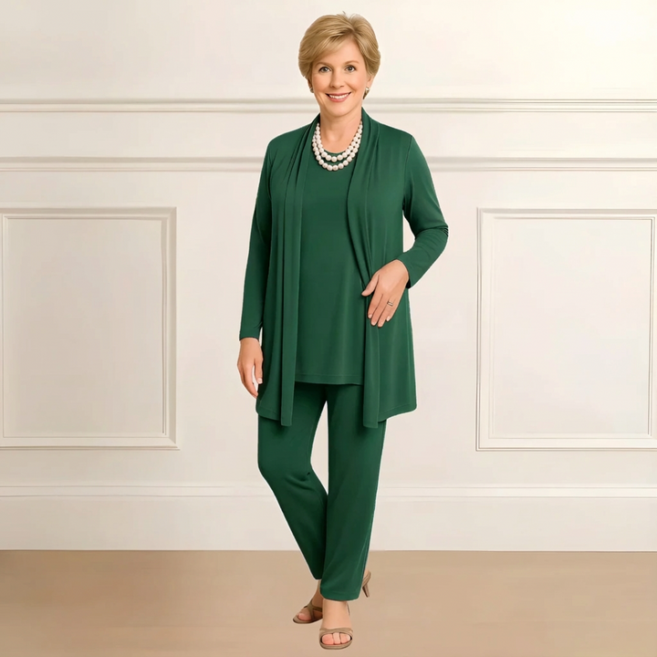Mara | Three-Piece Occasion Set with Longline Cardigan and Straight-Leg Pants