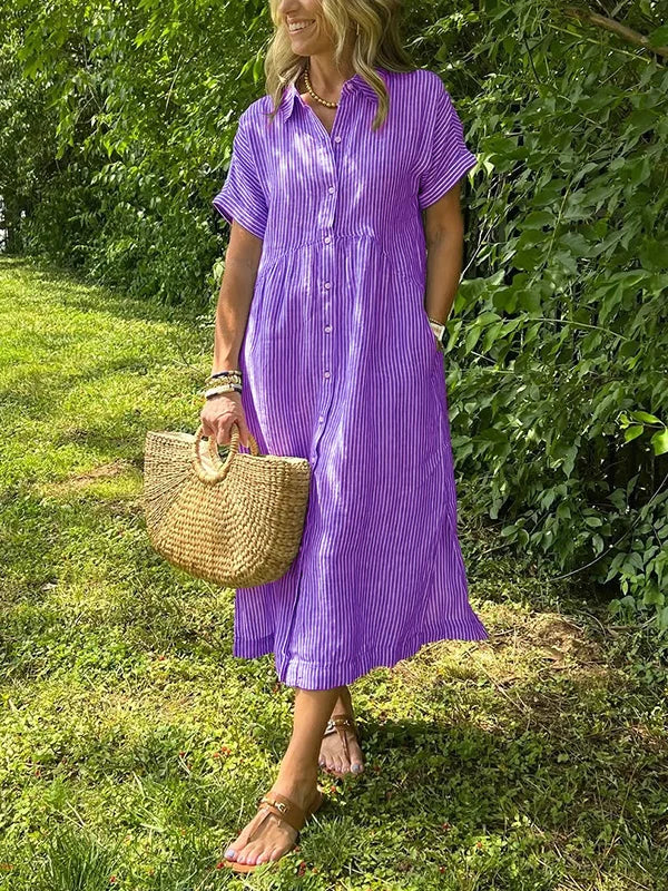 Wendy | Midi Shirt Dress with Vertical Stripes