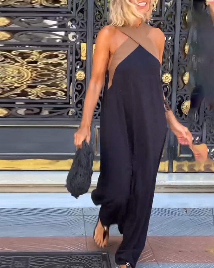 Natalie | Maxi Summer Dress with Halter Neck and Contrast Trim