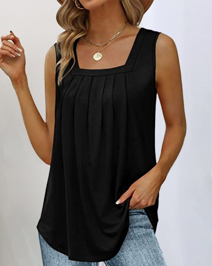 Skye | Pleated Tank Top with Square Neck and Sleeveless Design