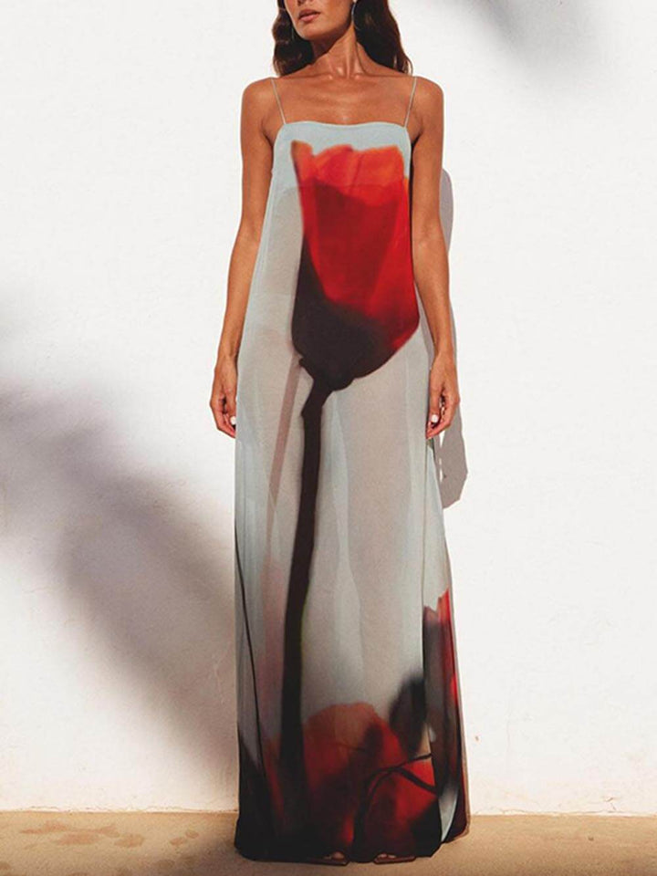 Irene | Maxi Summer Dress with Floral Print and Spaghetti Straps