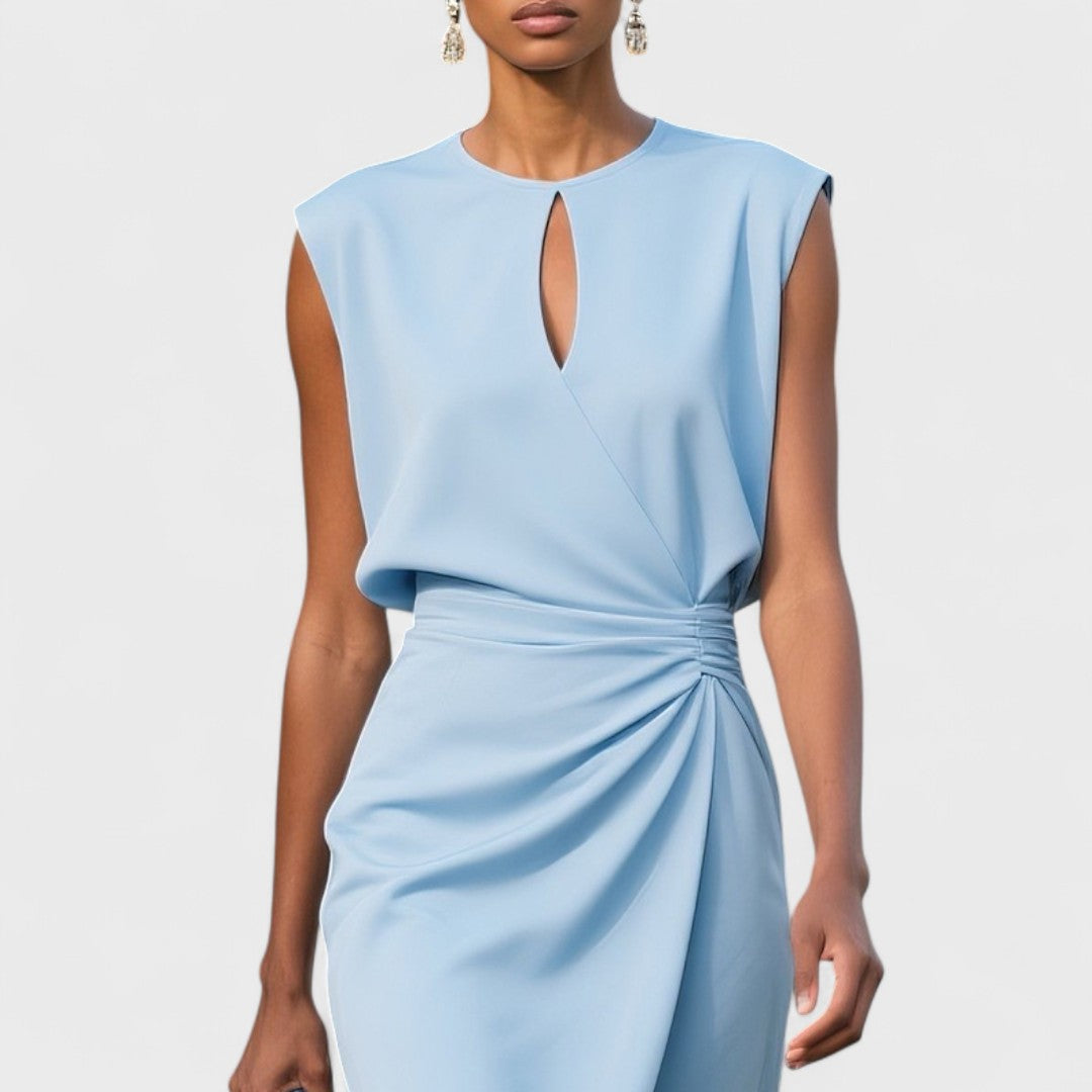 Kathy | Midi Cocktail Dress with Keyhole Neck and Ruched Bodice