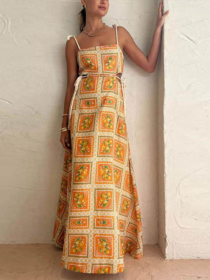 Amber | Maxi Summer Dress with Boho Print and Cut-Out Detail