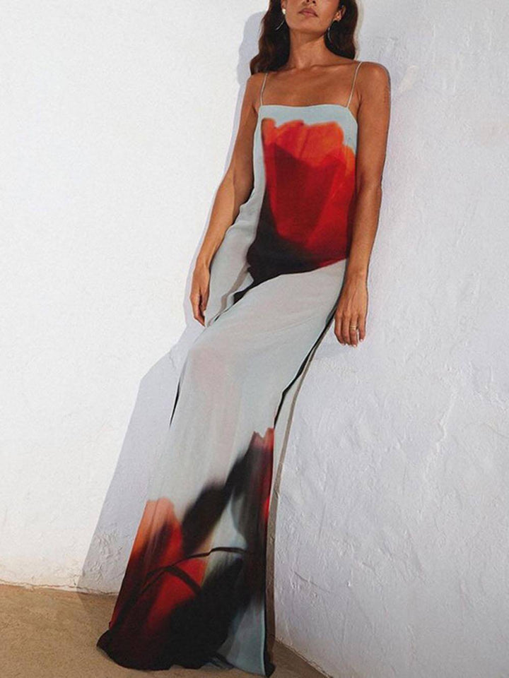 Irene | Maxi Summer Dress with Floral Print and Spaghetti Straps