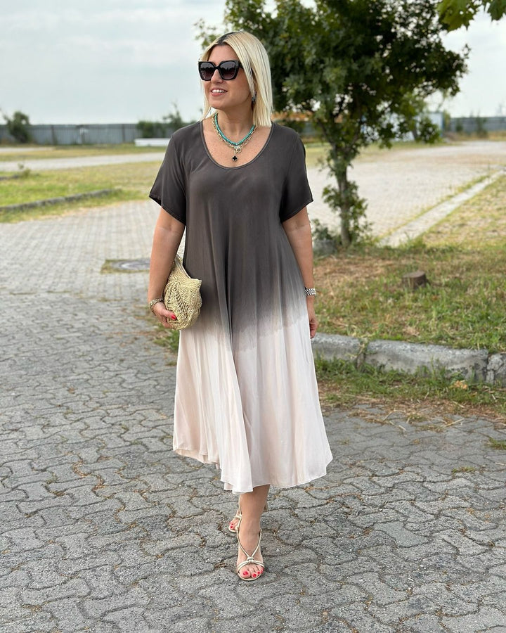 Sophie | Midi Summer Dress with Ombre Print and Round Neckline