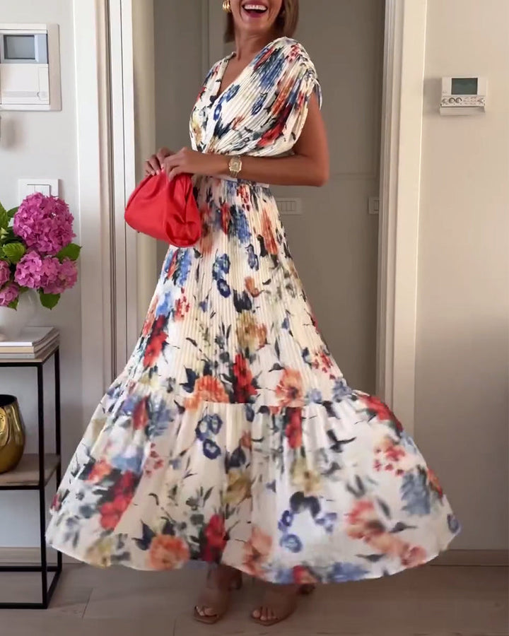 Alice | Maxi Wedding Guest Dress with Floral Print and Pleated Skirt