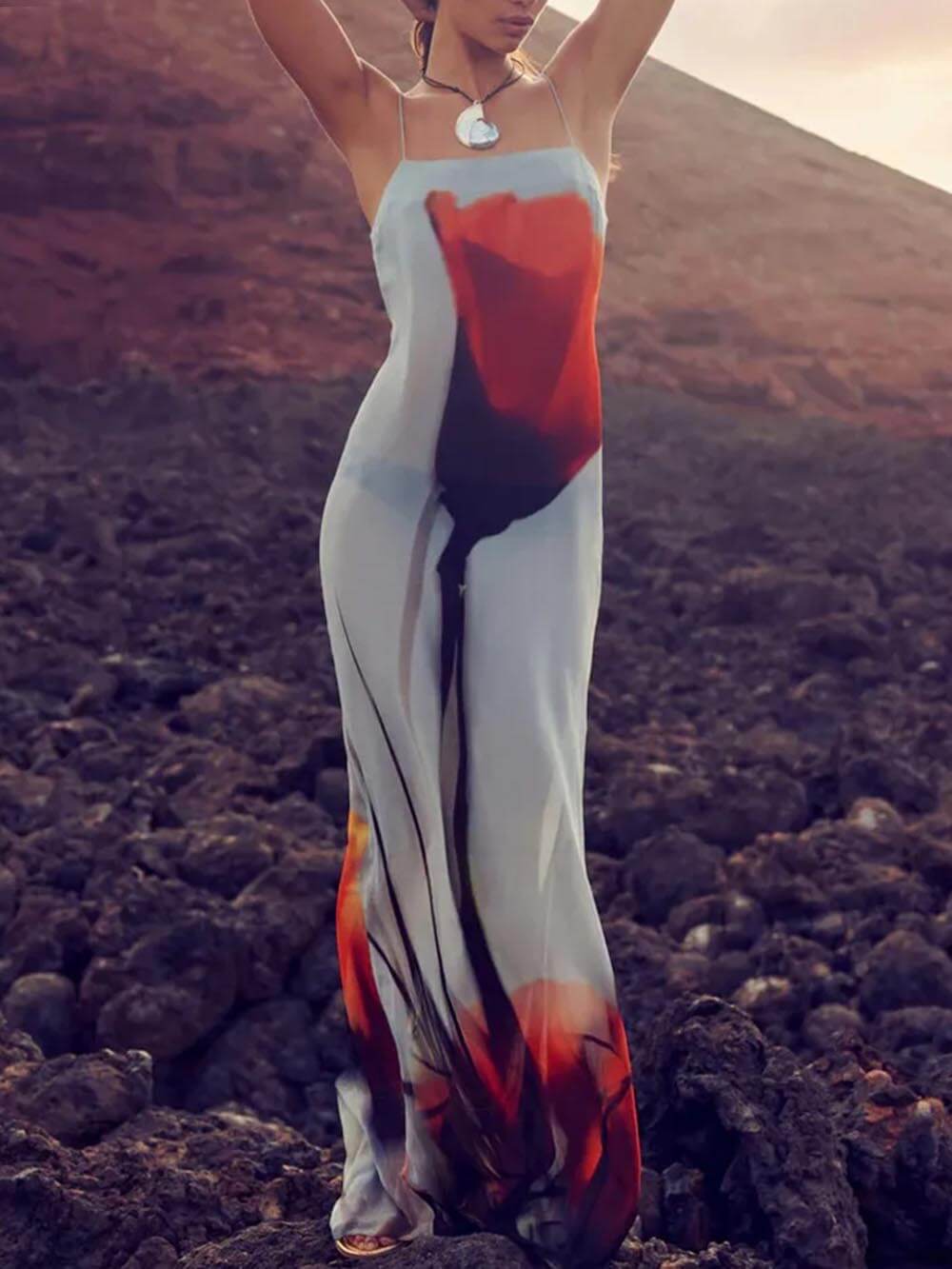 Irene | Maxi Summer Dress with Floral Print and Spaghetti Straps