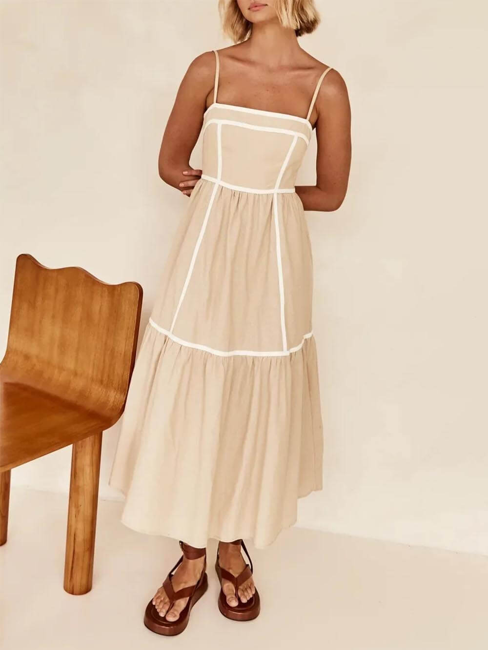 Faith | Midi Summer Dress with Square Neck and Contrast Trim