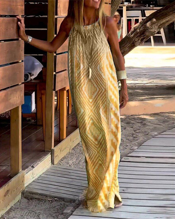 Ivy | Maxi Summer Dress with Geometric Print and Sleeveless