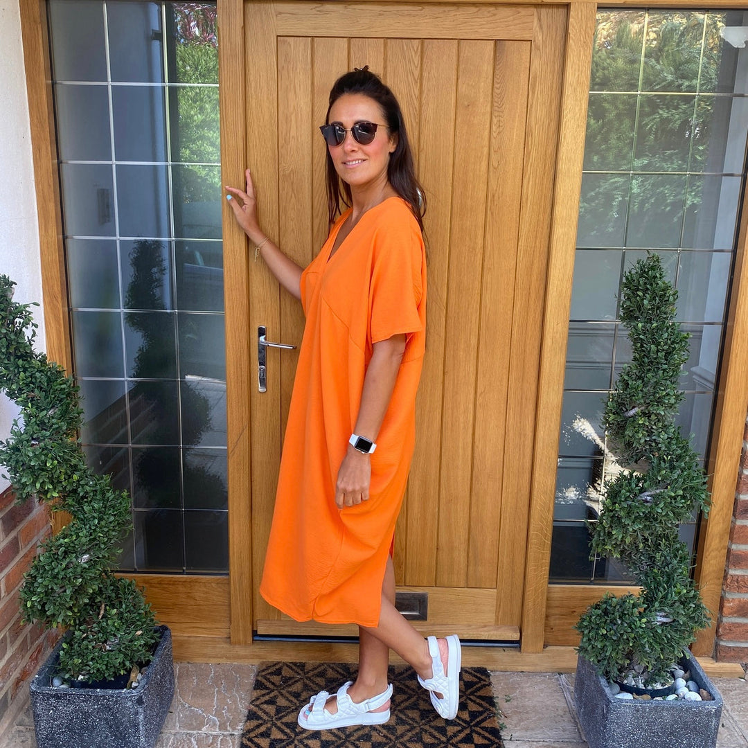 Olivia | Midi Summer Dress with V-Neck and Kimono Sleeve