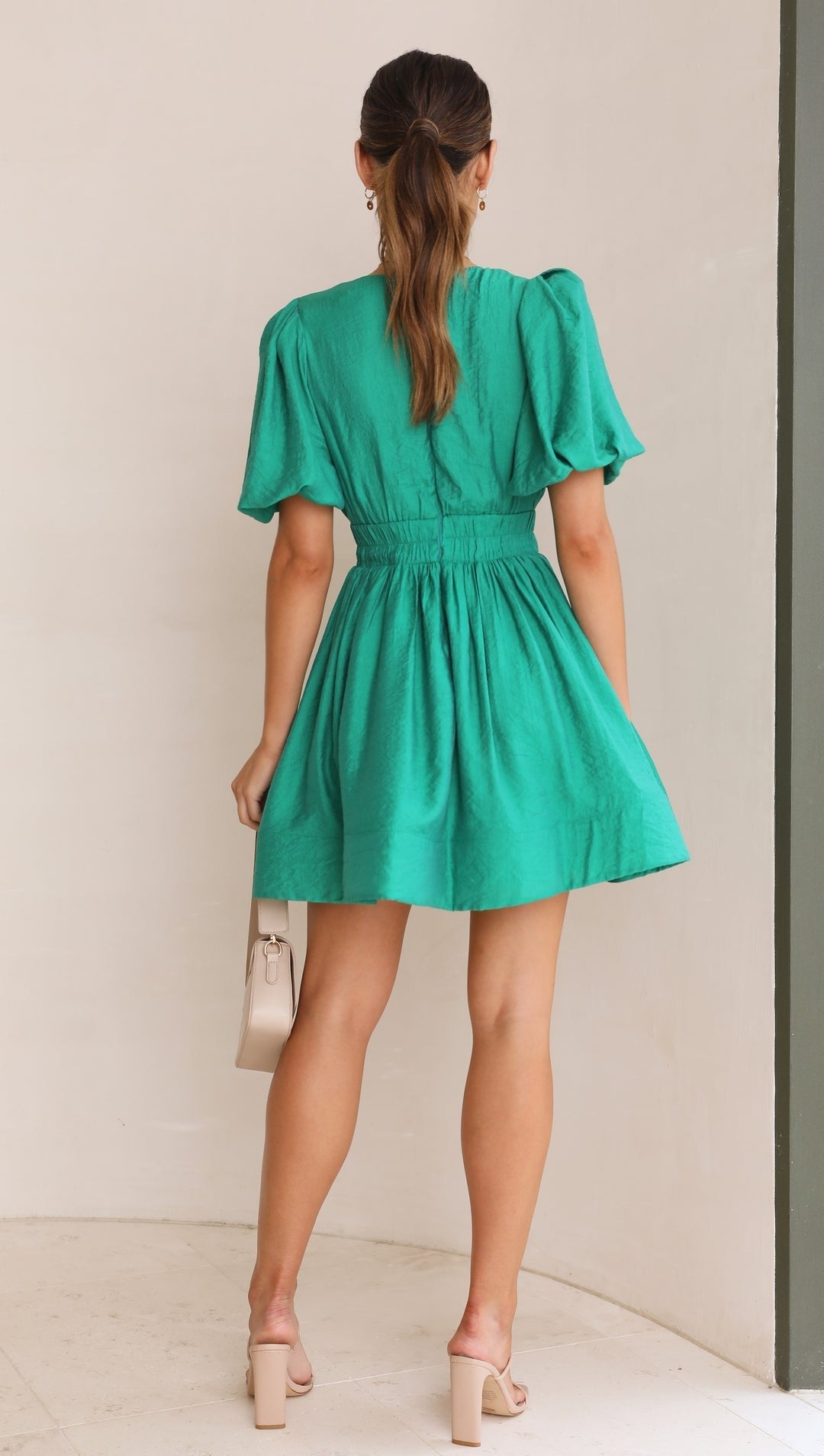 Katie | Mini Summer Dress with V-Neck and Puff Sleeves