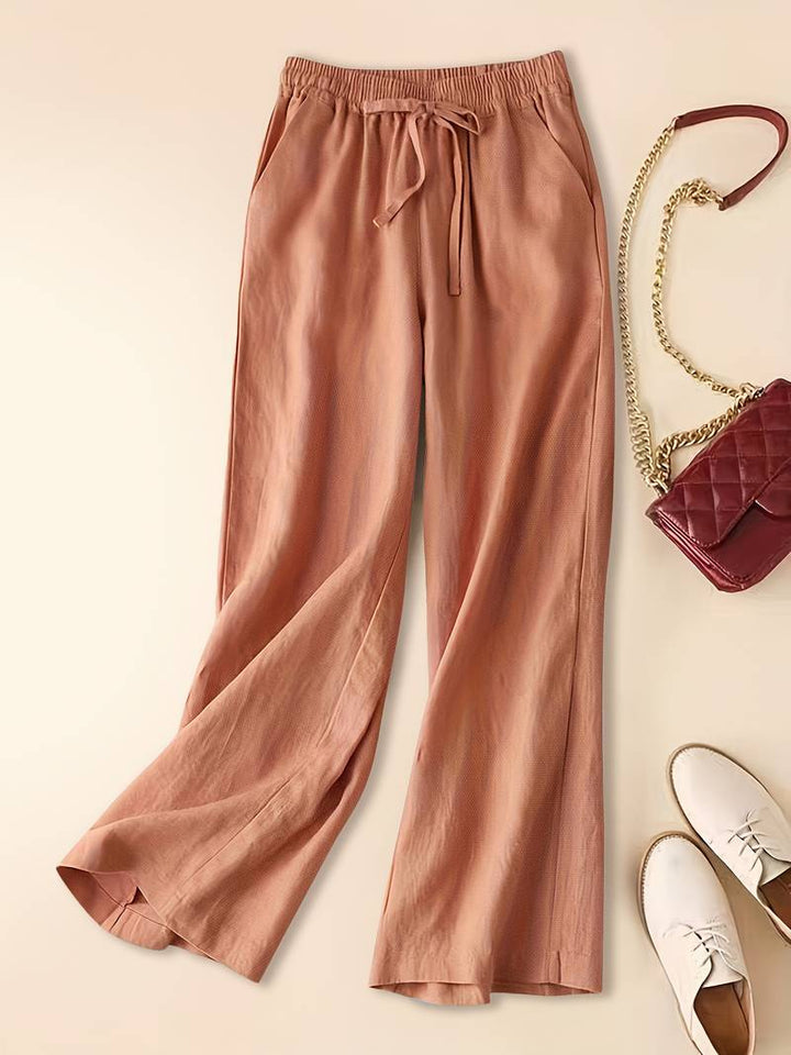 Tia | Wide-Leg Trousers with Drawstring Waist and Plain Finish