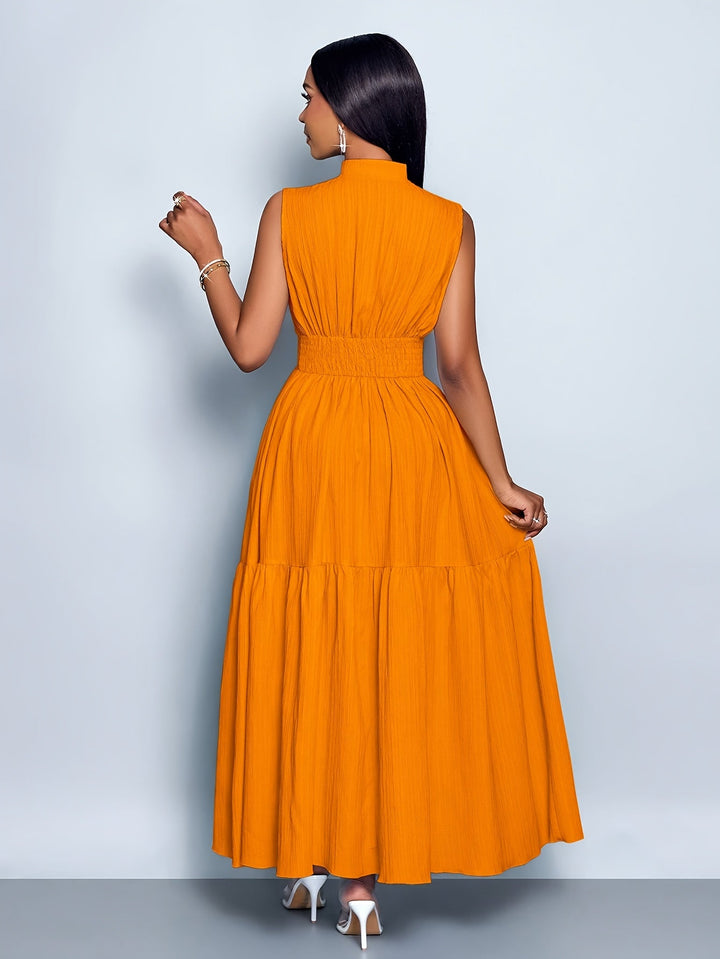 Tina | Maxi Summer Dress with Mock Neck and Belted Waist