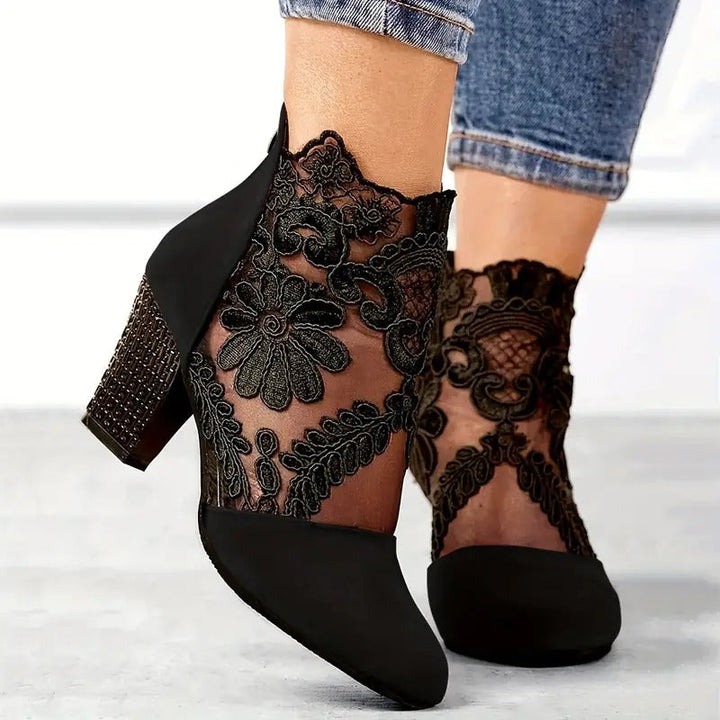 Charlotte | Orthopedic Block Heel Boots with Embroidered Front