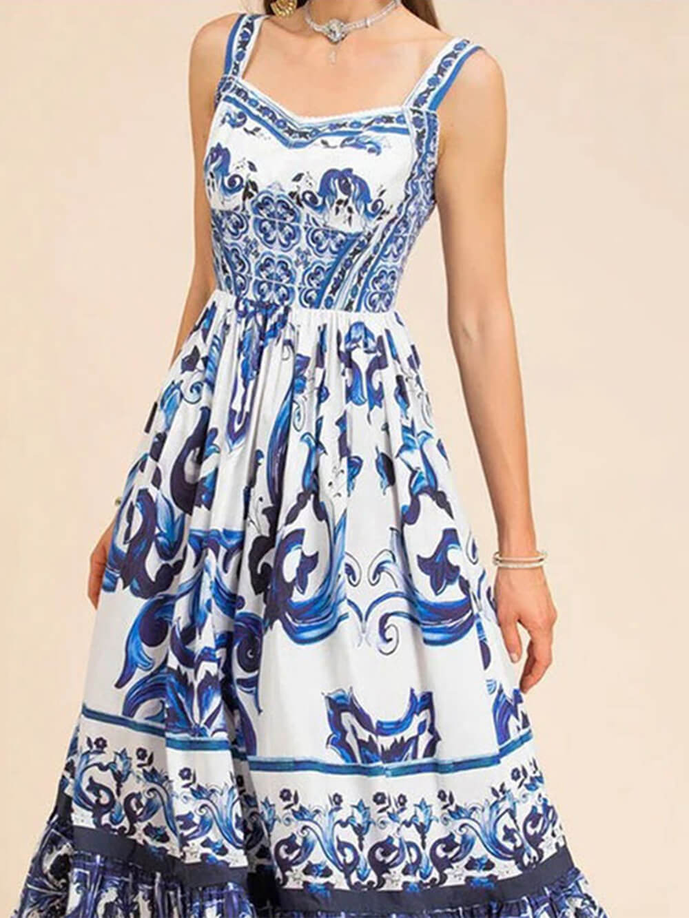 Edith | Boho Midi Dress Square Neck Tiered