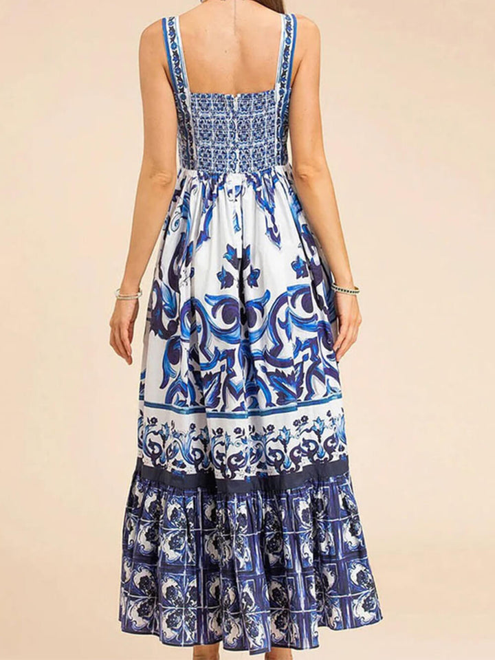 Edith | Boho Midi Dress Square Neck Tiered