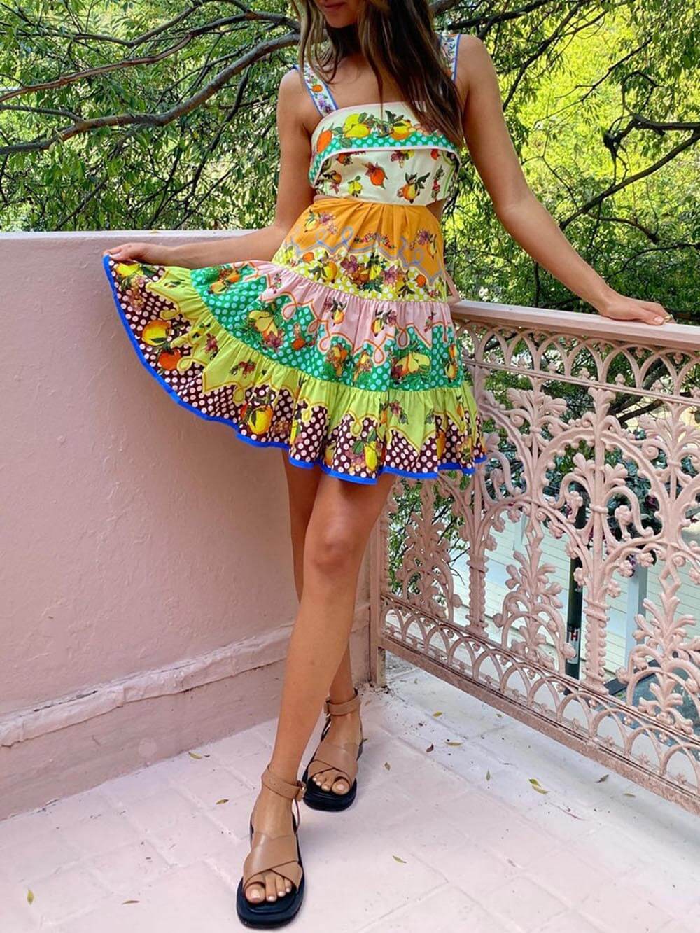Yasmine | Mini Summer Dress with Boho Print and Cut-Out Waist
