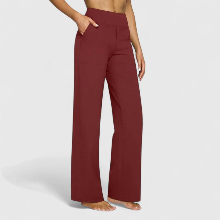 Gia | High Waist Wide-Leg Trousers with Plain Finish and Side Pockets