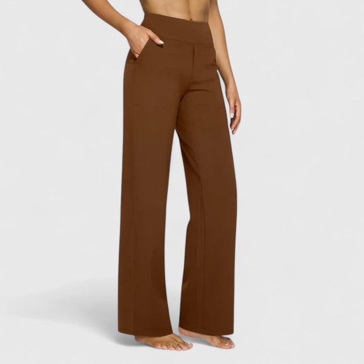 Gia | High Waist Wide-Leg Trousers with Plain Finish and Side Pockets