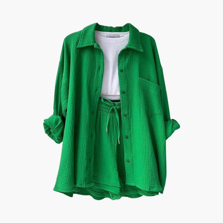 Zara | Crinkle Two-Piece Set with Oversized Shirt and Pull-On Shorts