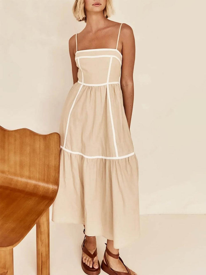 Faith | Midi Summer Dress with Square Neck and Contrast Trim