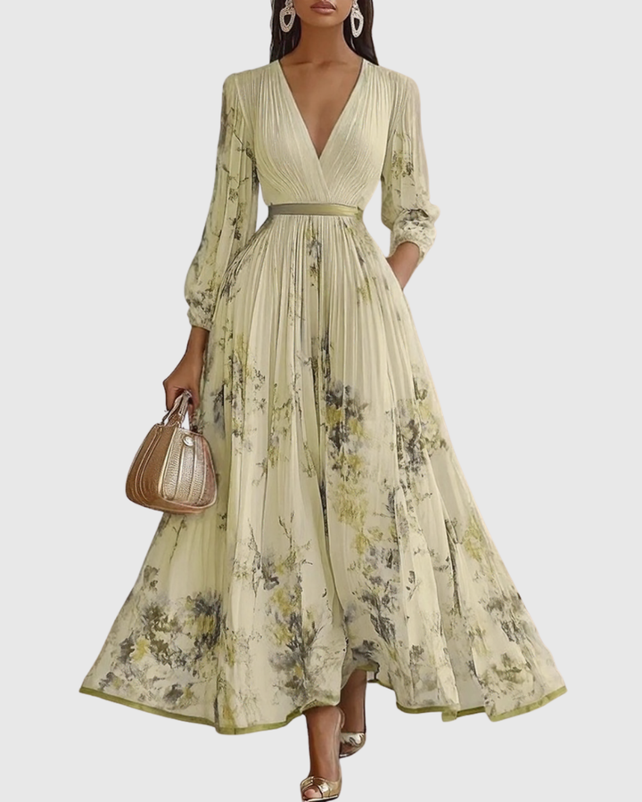 Ella | Maxi Wedding Guest Dress with Floral Print and Pleated Skirt
