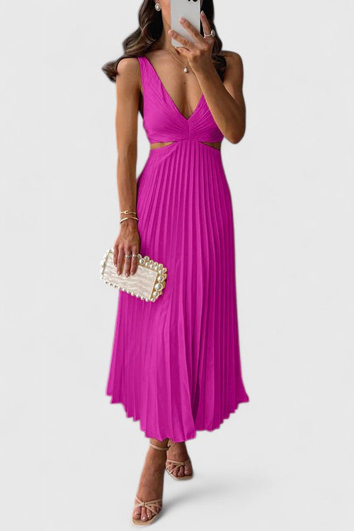 Yasmine | Midi Wedding Guest Dress with V-Neck and Pleated Skirt