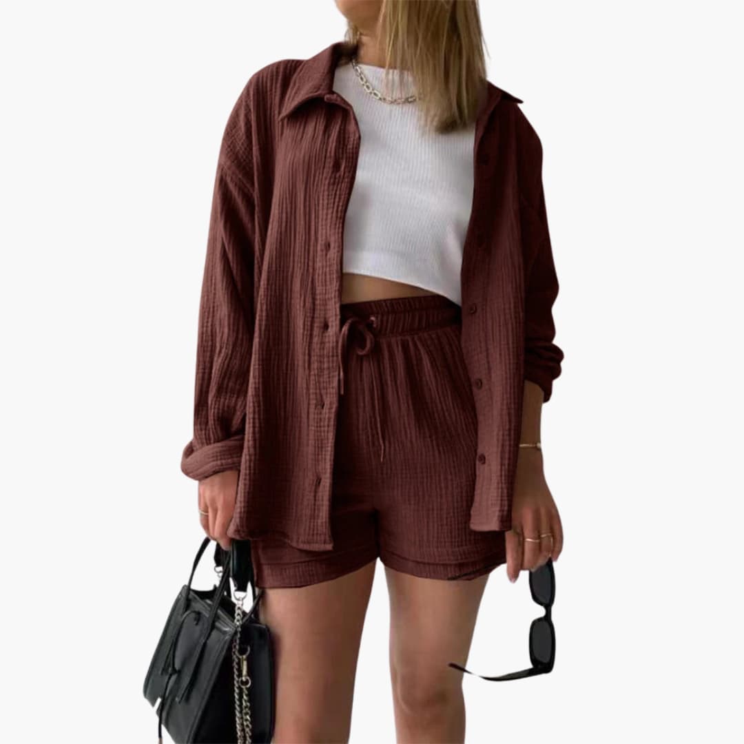 Zara | Crinkle Two-Piece Set with Oversized Shirt and Pull-On Shorts