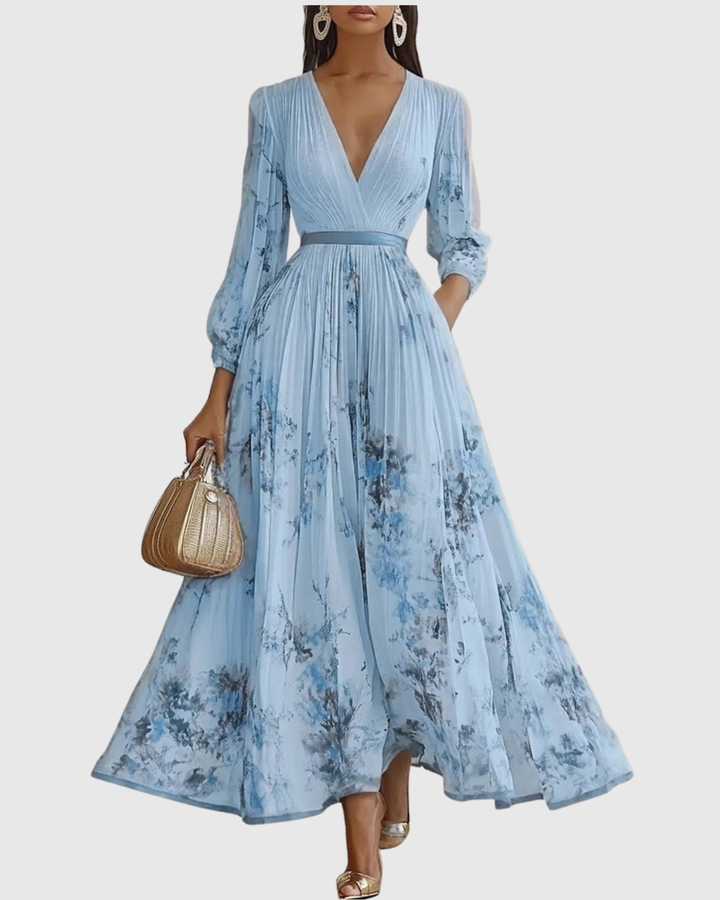 Rowena | Wedding Guest Maxi Dress Pleated V-Neck