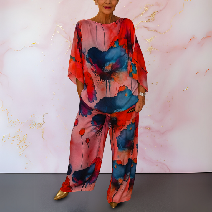 Lydia | Matching Set with Abstract Print and Wide Leg Trousers