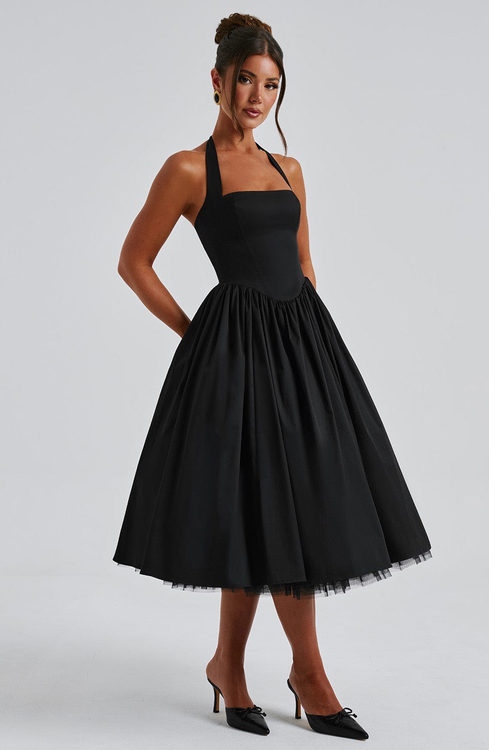 Ariana | Midi Halter Neck Dress with Corset Bodice