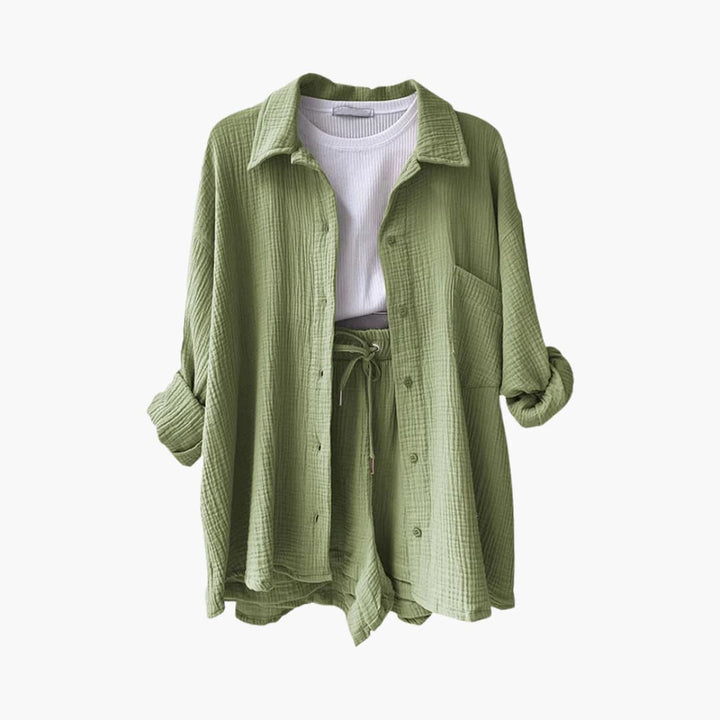 Zara | Crinkle Two-Piece Set with Oversized Shirt and Pull-On Shorts
