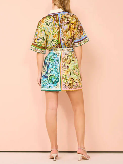 Kayla | Mini Shirt Dress with Boho Print and Belted Waist
