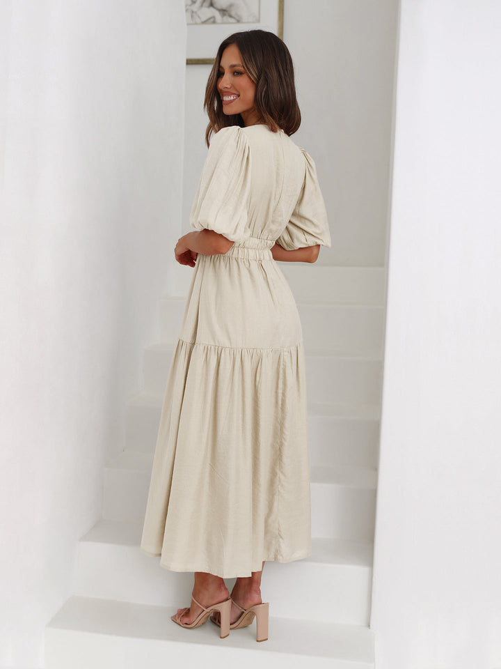 Enola | Midi Cocktail Dress with Puff Sleeves