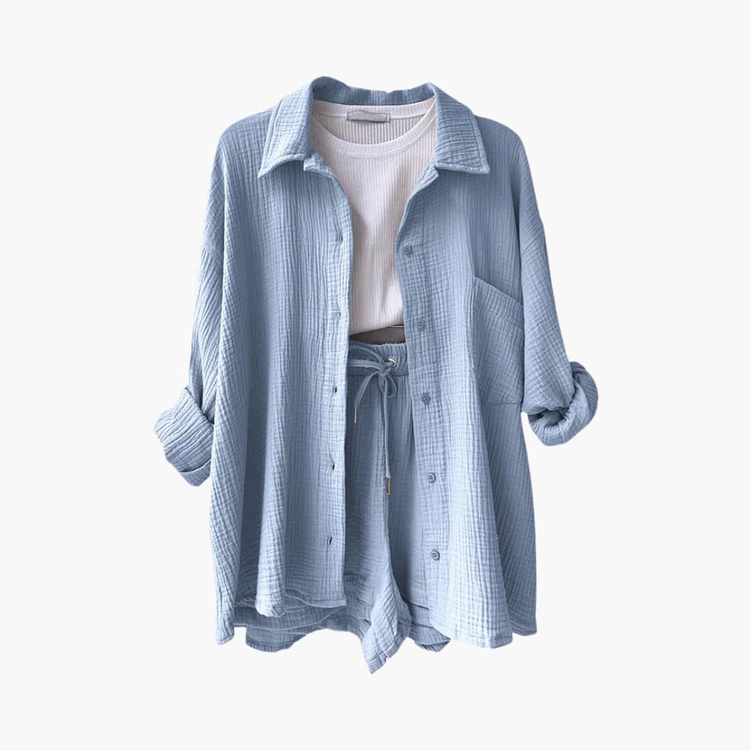 Zara | Crinkle Two-Piece Set with Oversized Shirt and Pull-On Shorts