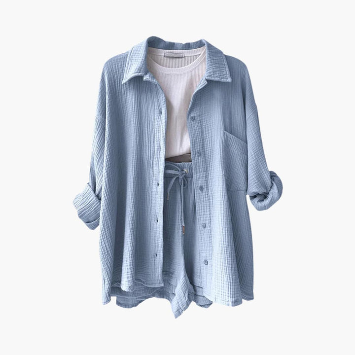 Zara | Crinkle Two-Piece Set with Oversized Shirt and Pull-On Shorts