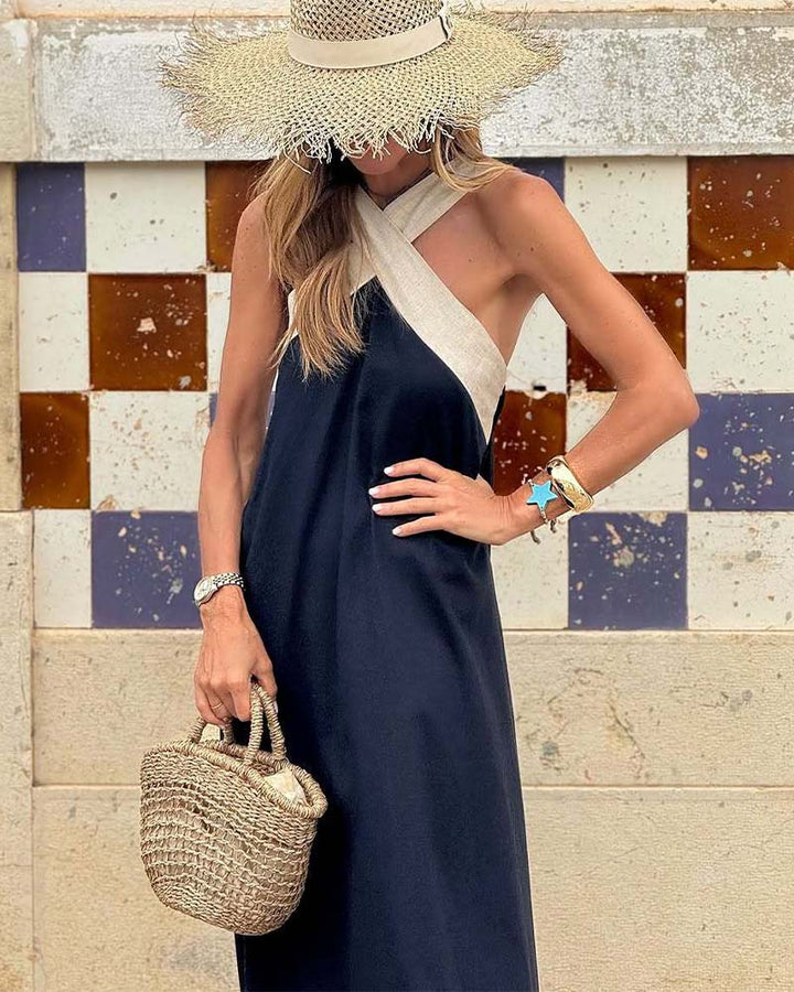 Natalie | Maxi Summer Dress with Halter Neck and Contrast Trim