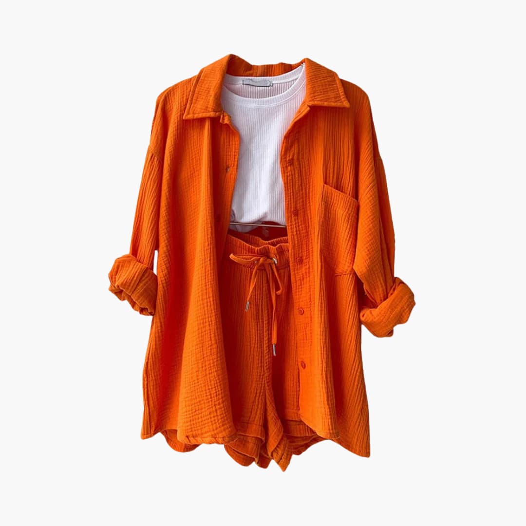 Zara | Crinkle Two-Piece Set with Oversized Shirt and Pull-On Shorts