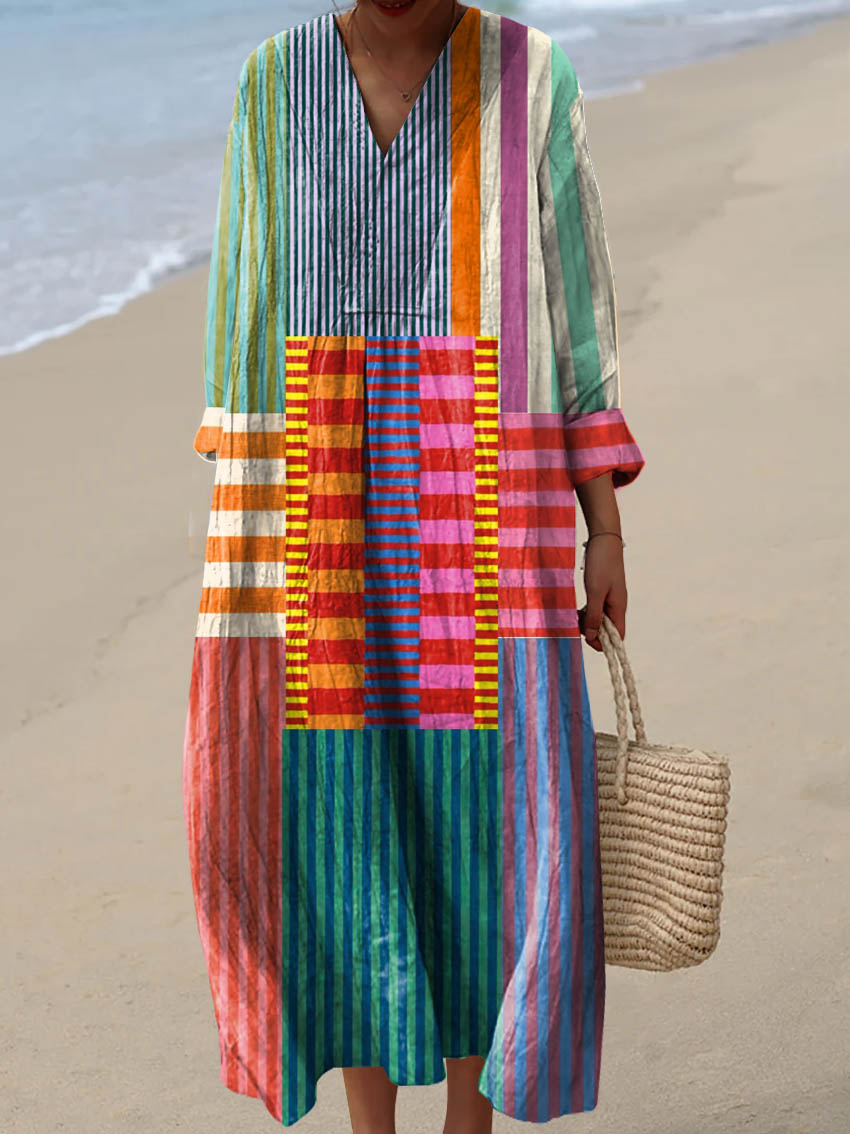 Sandra | Maxi Summer Dress with Striped Print and V-Neck