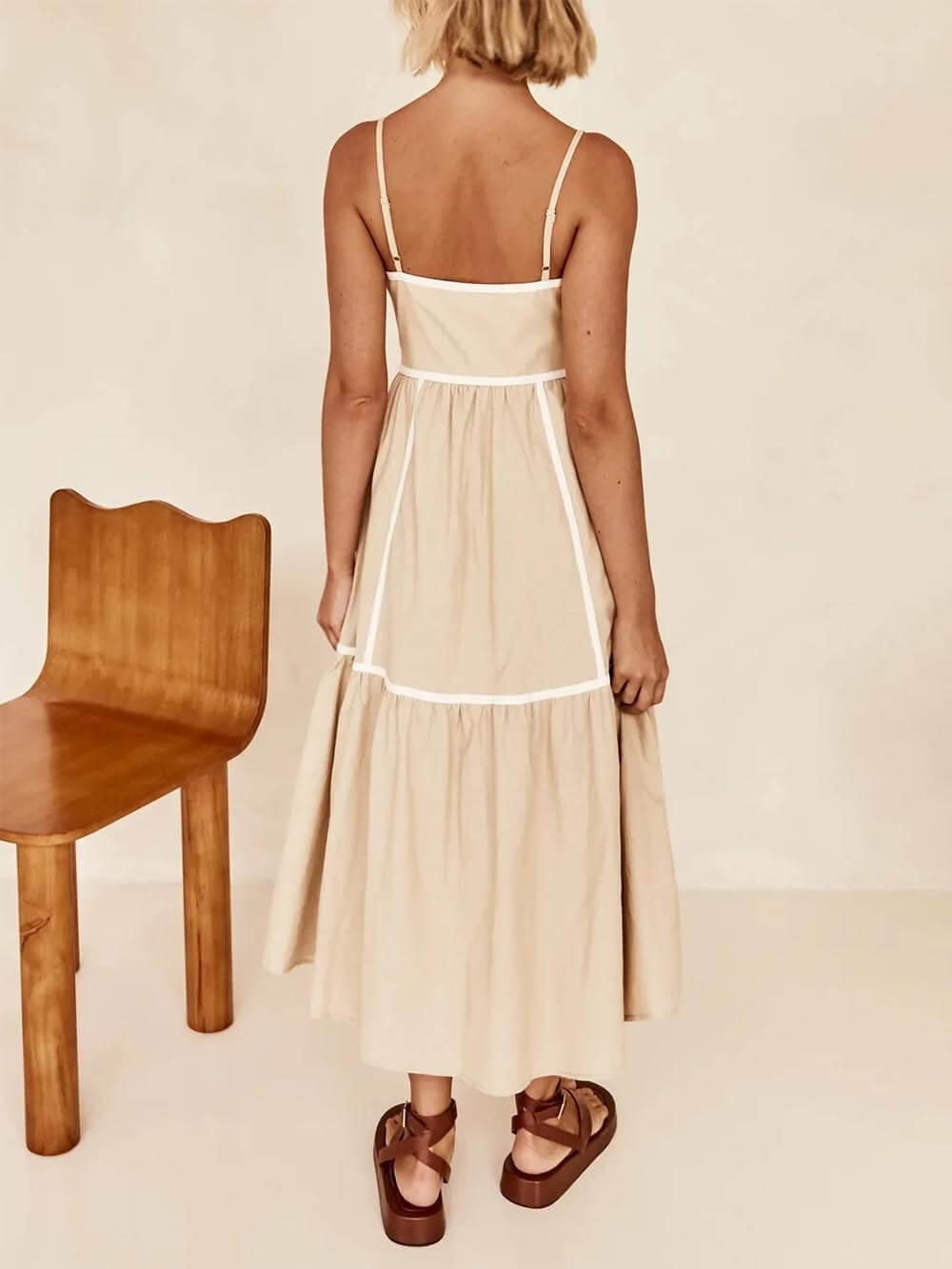 Faith | Midi Summer Dress with Square Neck and Contrast Trim