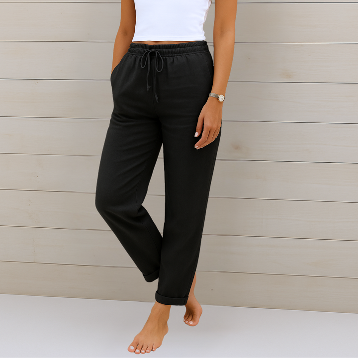 Sal | Tapered Trousers with Drawstring Waist and Cuffed Hem