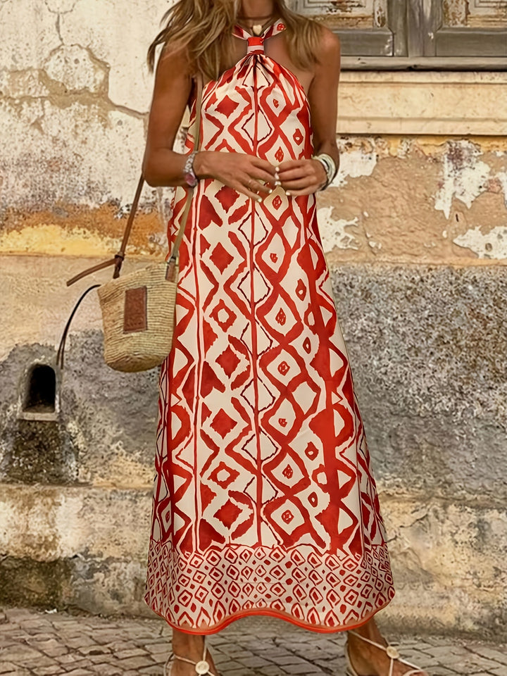 Eliza | Maxi Halter Neck Dress with Boho Print