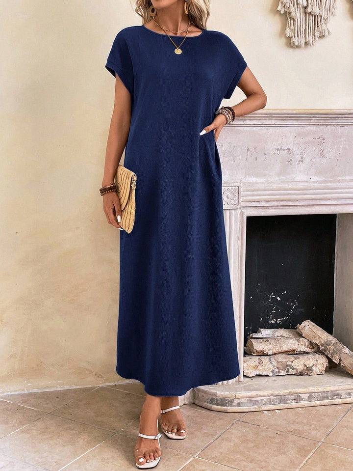 Stella | Midi Summer Dress with Round Neck and Side Slit