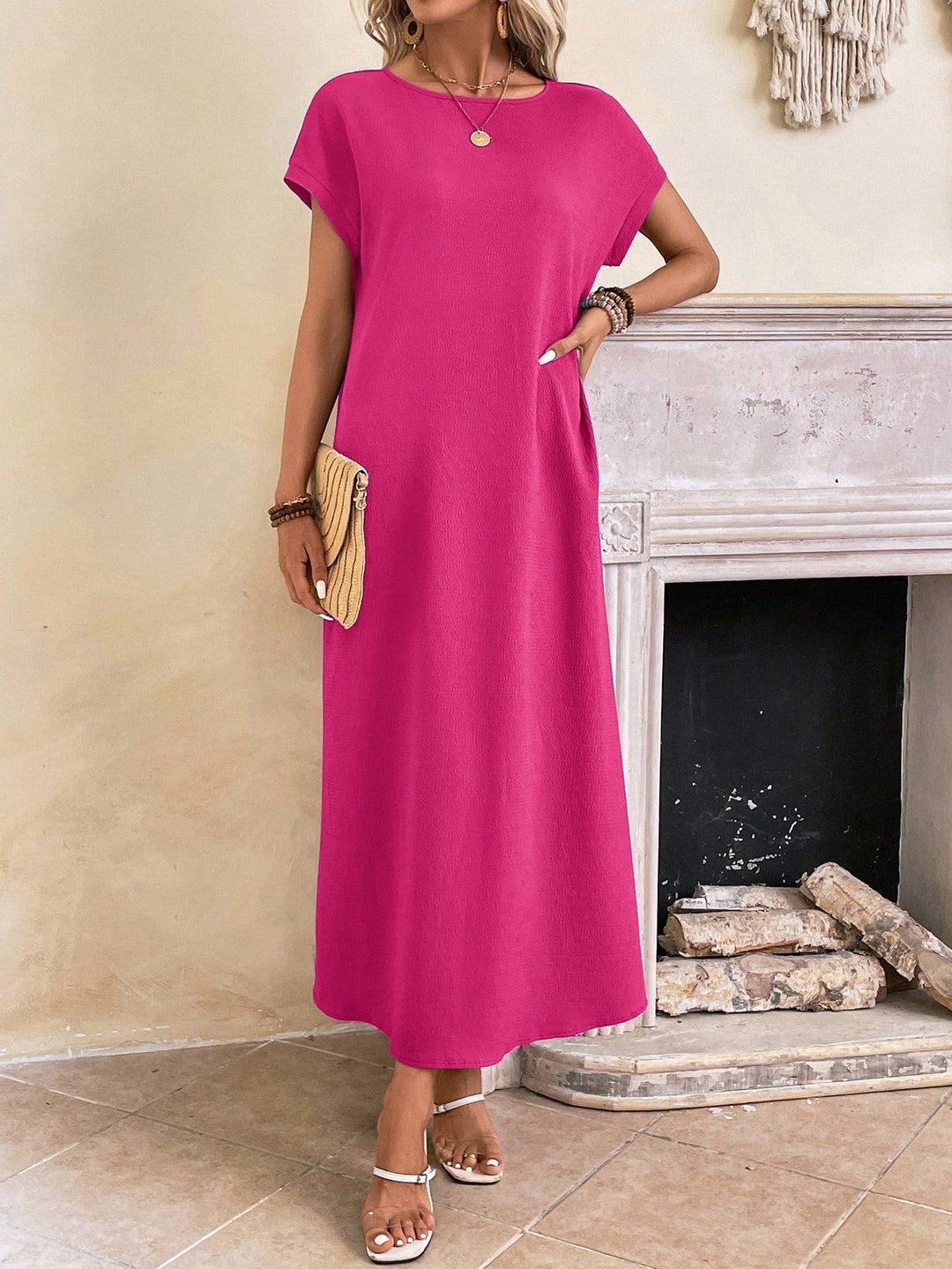 Stella | Midi Summer Dress with Round Neck and Side Slit